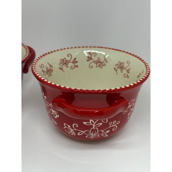 Temp-tations by Tara Red Floral Lace 20oz Baker Bowls Set of 2 Ceramic Ovenware - Picture 4 of 8